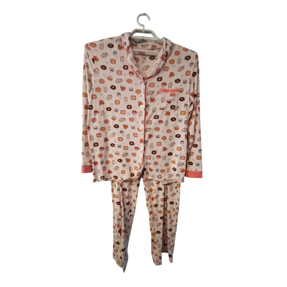 Cuddl Duds pajamas womens Medium coffee donuts cocoa pants top